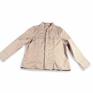 Tommy Hilfiger Women's Khaki Utility Jacket Button Front‎ Pockets Size 2X Y2k